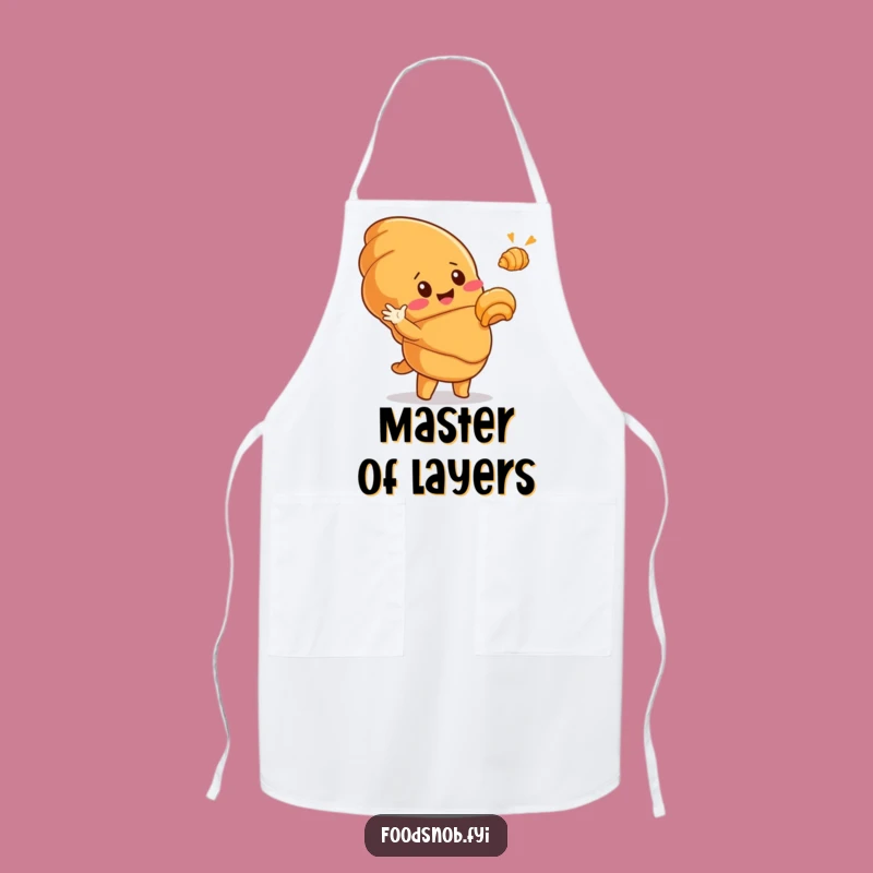 Funny Croissant Kitchen Apron: Cute Pastry Character Hilariously Gestures to Tiny Golden Croissant