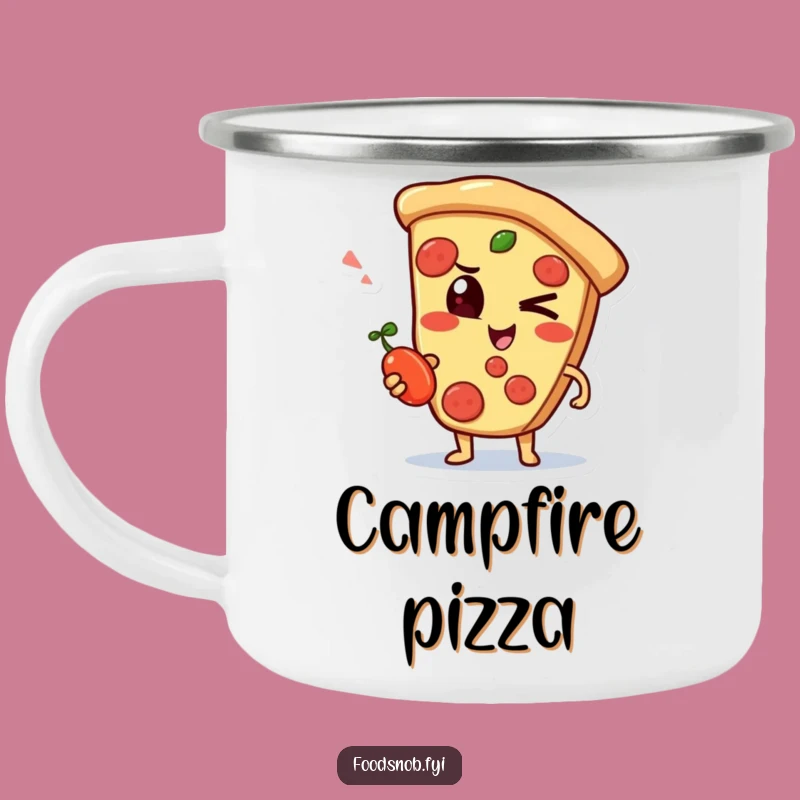 Funny Pizza Wink Camping Mug, Mischievous Slice Outdoors