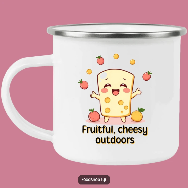 Funny Cheese Juggler Camping Mug, Enjoy Fruity Fun Outdoors!