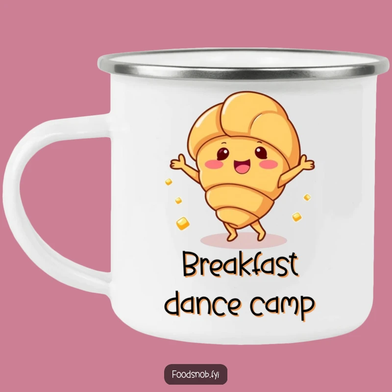 Funny Croissant Dance Camping Mug, Happy Breakfast Outdoors