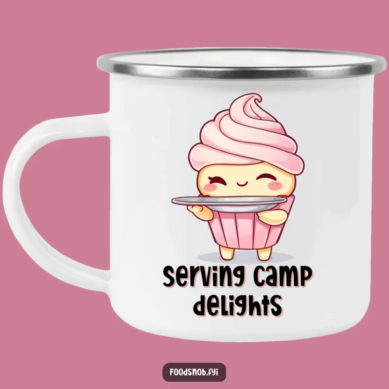 Durable Funny Winking Cupcake Camping Mug - Sweet Adventures Await