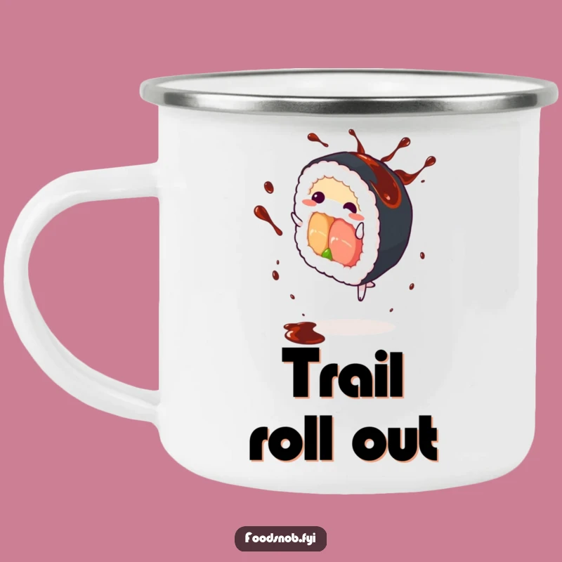 Funny Sushi Roll Cartwheel Camping Mug: Adventure-Ready Hilarious Drinkware