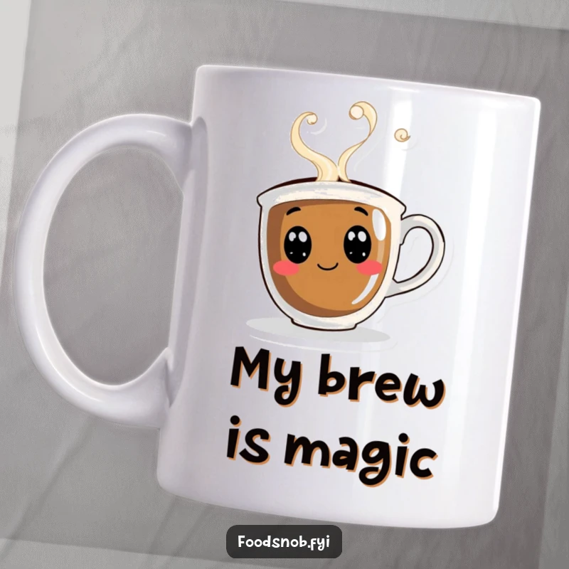 Funny mug featuring a curious coffee cup with playful steam swirling merrily around its rim, embodying warmth and wakefulness.