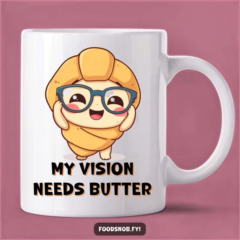 Funny Croissant Mug: Whimsical Pastry with Tiny Spectacles, Perfect Geeky Gift