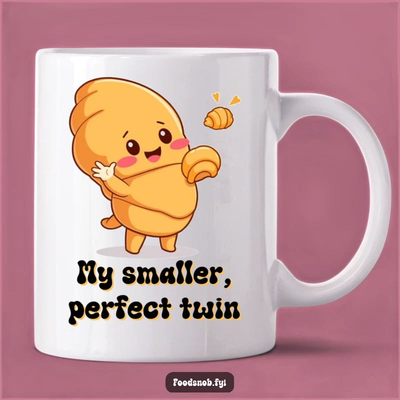 Funny Croissant Lover Gift Mug: Cute Pastry Character Gesturing Hilariously at Tiny Treat