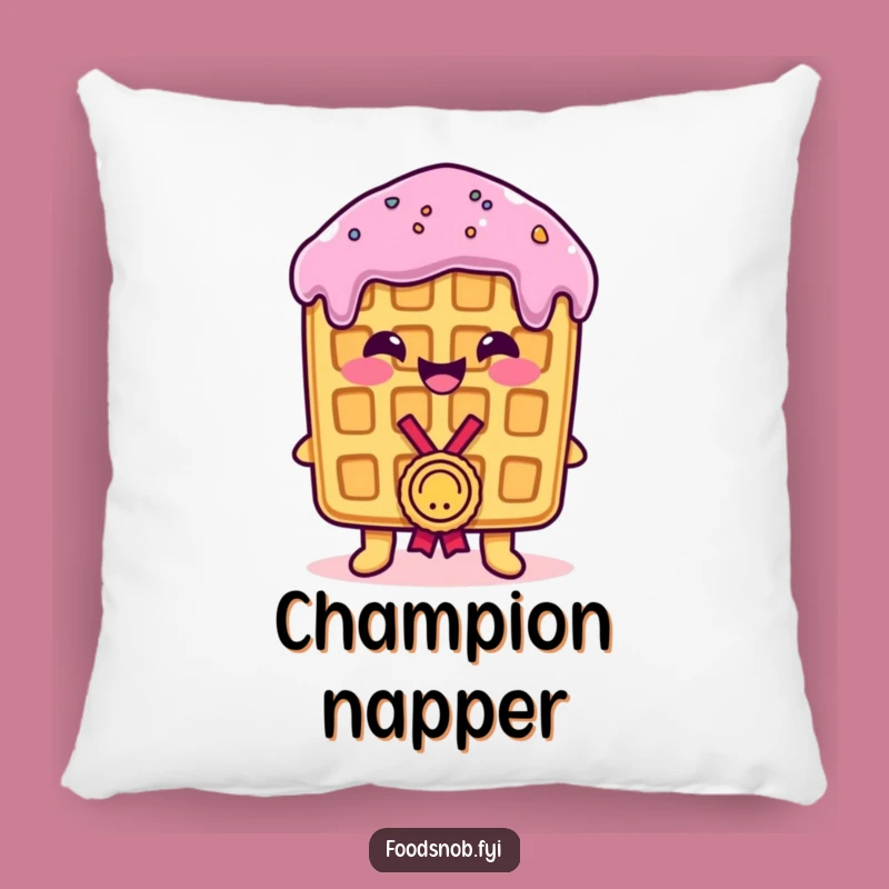 Funny Waffle Medal Pillow: Cuddle Up with Comfort and a Proud Waffle's Humorous Award