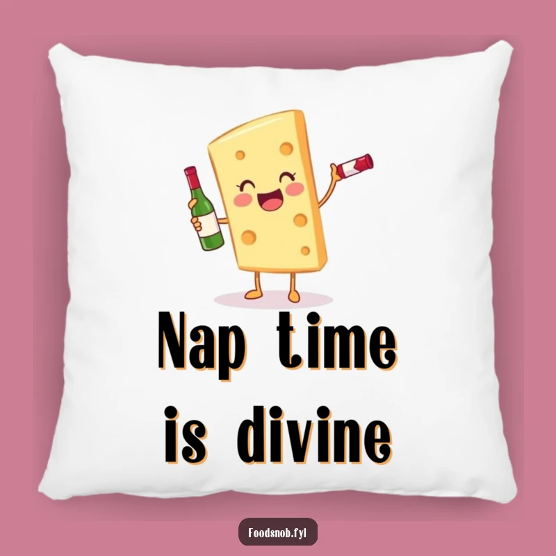 Funny Cheese and Wine Pillow: Gleeful Slice Character Accent for Cozy Humor