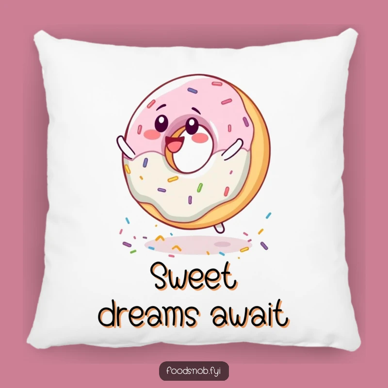 Funny Donut Spinning Pillow: Delighted Sprinkle Character Accent Cushion
