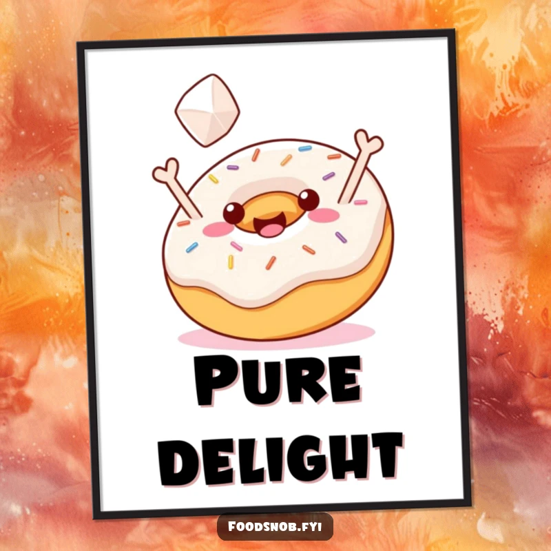 Funny Digital Art Print: Jubilant donut with sprinkles tossing a sugar cube, perfect for instant decor and sweet humor, funny gift.