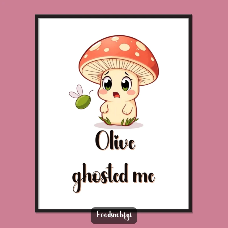 Funny Mushroom Digital Art: Olive Surprise! Hilarious & Whimsical Print for Download!