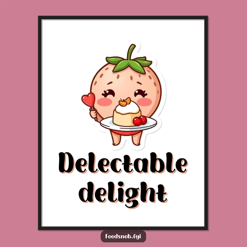 Funny Strawberry Dessert Digital Print - Instant Cute Wall Art Gift