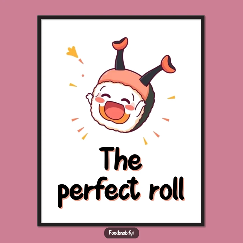 Funny Sushi Somersault Digital Art: Joyful Roll Print - Instant Gift