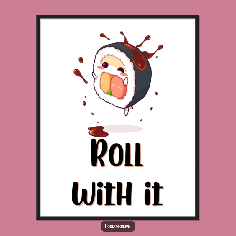 Funny Sushi Roll Cartwheel Digital Art: Instant Hilarious Decor for Food Lovers