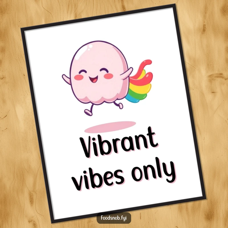 Funny jelly digital art print of a wobbly character bouncing with joy, leaving a spectacular, colorful trail.