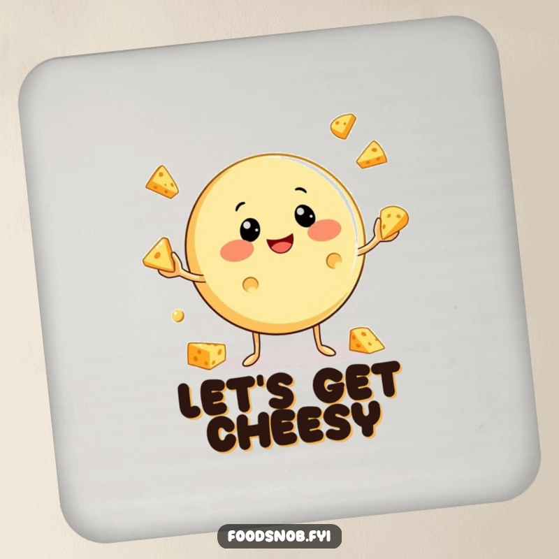 Funny Cheese Coaster: A coaster showcasing a happy cheese character juggling miniature cheese wedges, adding a humorous touch to tables.