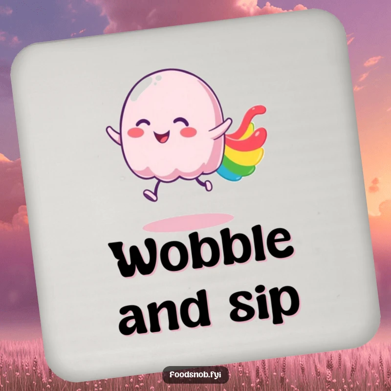 Funny jelly coaster showing a wobbly character joyfully bouncing with a vibrant, colorful trail.