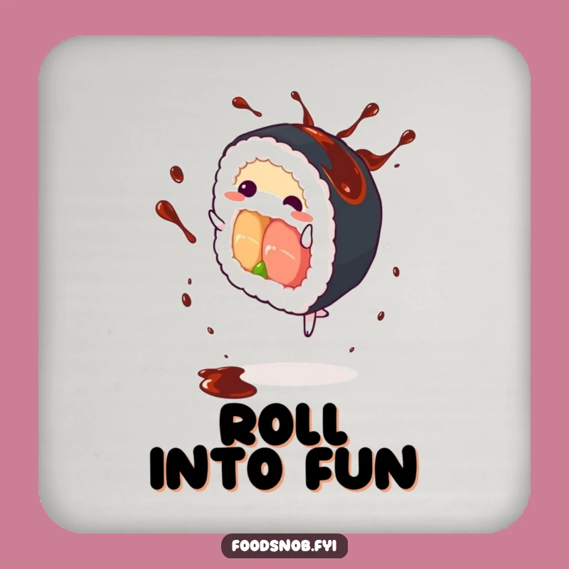 Funny Sushi Roll Cartwheel Drink Coaster: Protect Surfaces with Humor