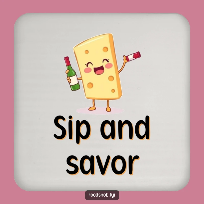 Funny Cheese and Wine Drink Coasters: Gleeful Slice Character Set for Parties