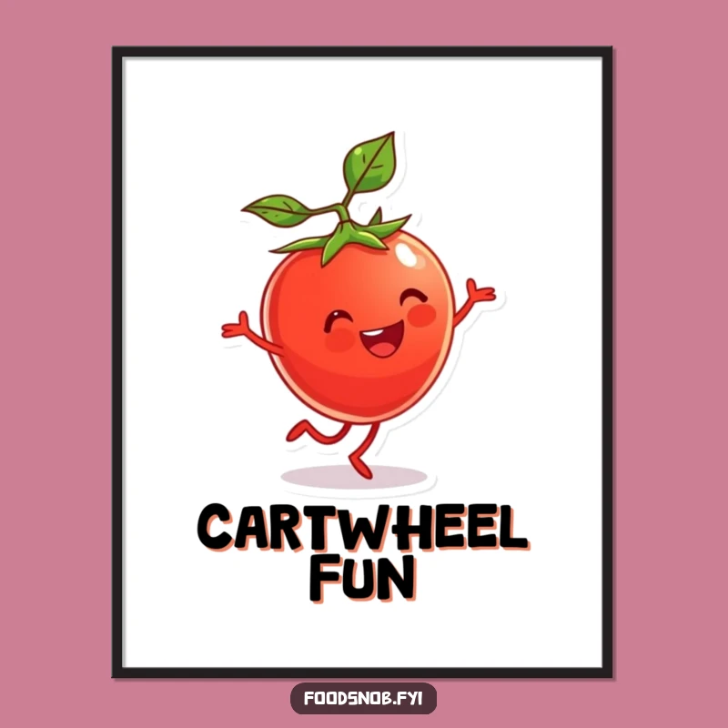 Funny Tomato Cartwheel Poster: Vibrant Art for an Energetic Space