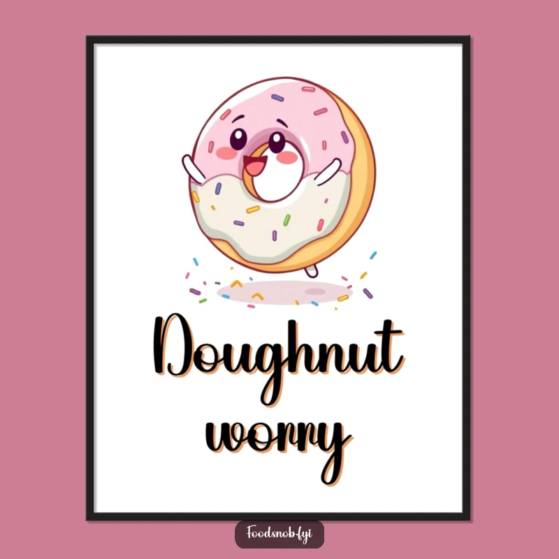Funny Donut Spinning Poster: Delighted Sprinkle Character Art for Kitchens