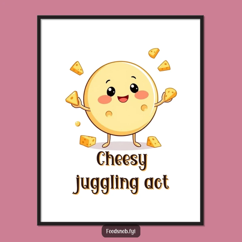 Funny Cheese Juggling Poster: Whimsical Wall Art for Cheese Aficionados