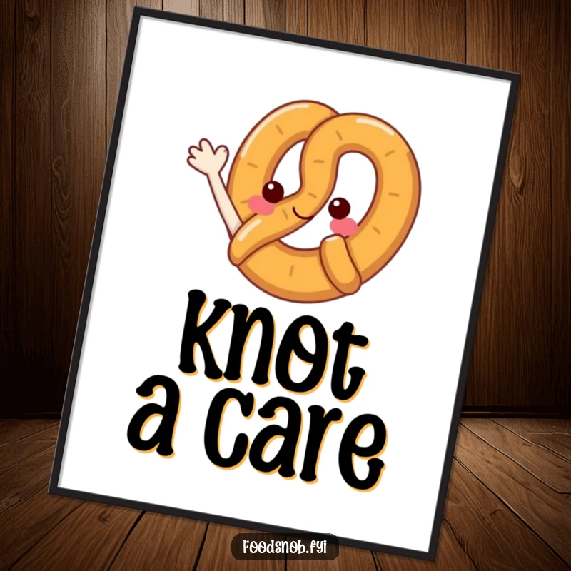 Funny pretzel poster featuring a smiling pretzel character in a delightful loop wave, perfect for adding humorous wall decor.