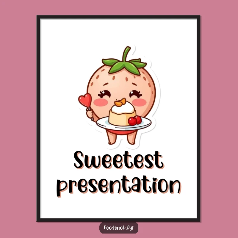 Funny Strawberry Dessert Poster - Cute Culinary Wall Art Gift