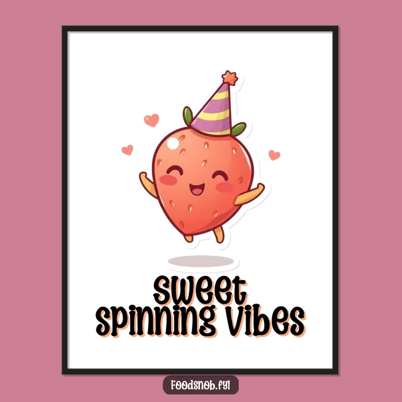 Funny Strawberry Poster: Spinning Fruit Party Art for Whimsical Wall Decor