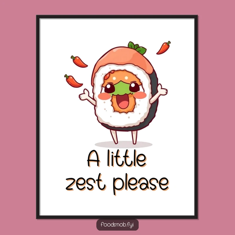 Funny Sushi Juggling Peppers Poster - Vibrant Cartoon Art Wall Decor