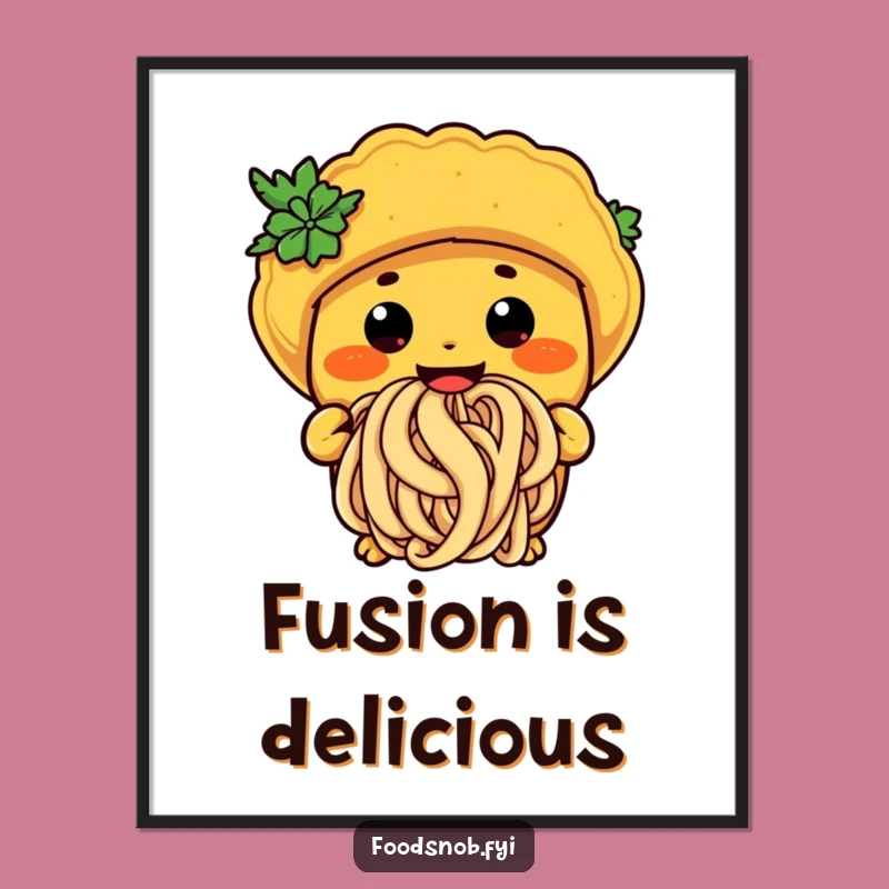 Funny Taco Noodle Art Print: Whimsical Foodie Poster for Kitchen Decor Gift