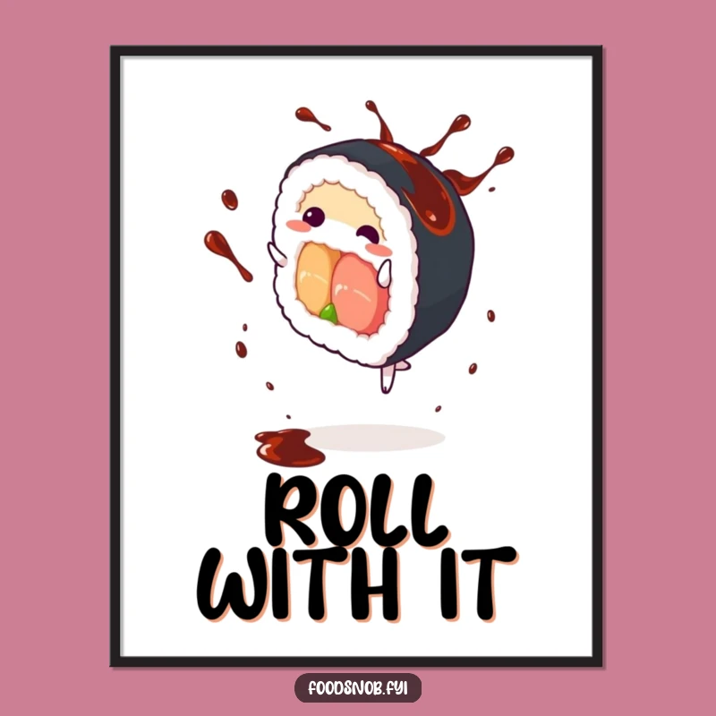 Funny Sushi Roll Cartwheel Poster: Hilarious Food Art for Your Walls