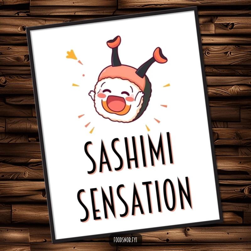 Funny Sushi Poster: An overjoyed sushi piece executes a vibrant somersault, showcasing its energetic and happy nature.