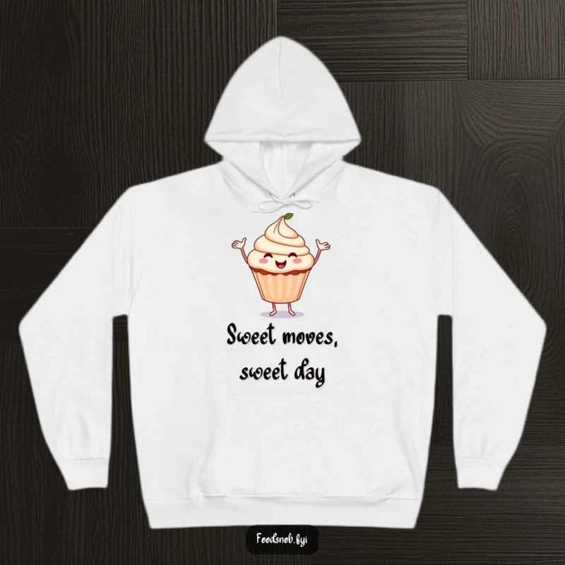 Funny Cupcake Hoodie: A smiling cupcake dances with abandon, wearing arms and radiating pure, infectious happiness.