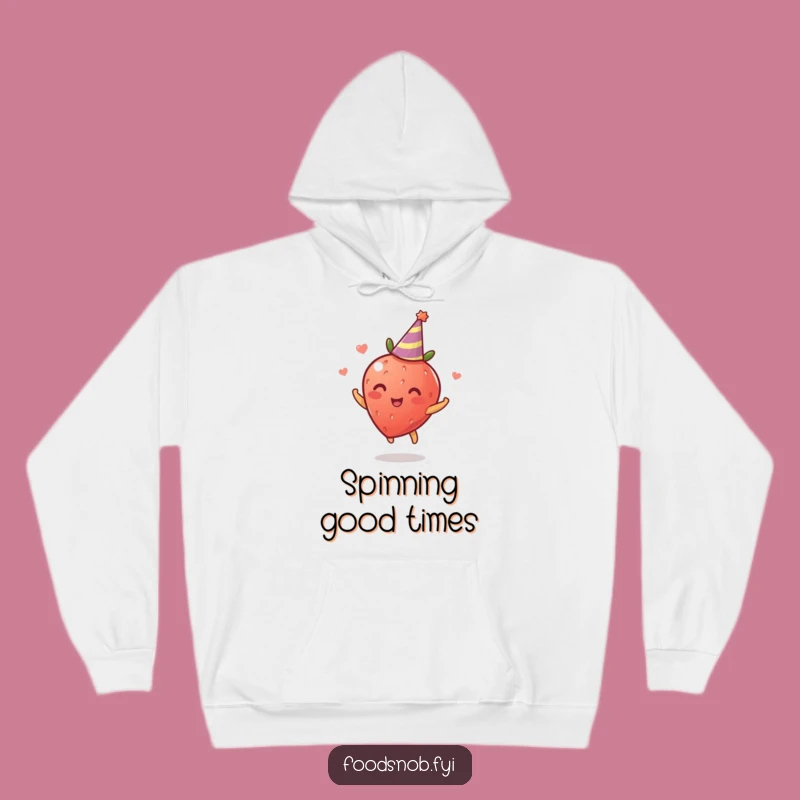 Funny Strawberry Hoodie: Cozy Spinning Fruit with Party Hat for Warmth and Joy