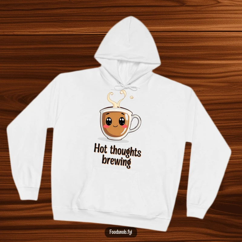 Funny hoodie featuring a curious coffee cup with merry steam swirling around it, providing warmth and a touch of playful charm.