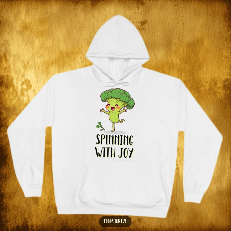 Funny hoodie featuring a joyful broccoli character mid-cartwheel, expressing humorous effort and the endearing spirit of giving your best.