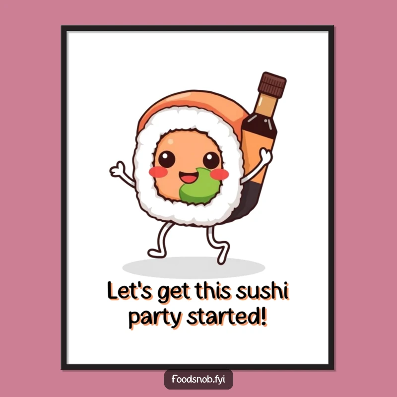 Free Printable Kawaii Sushi Art - Dancing Sushi Funny Downloadable Wall Decor