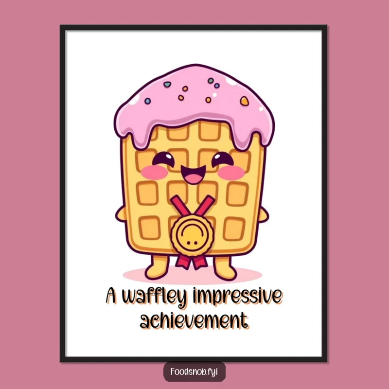 Free Printable Wall Art: Smiling Waffle Medal Winner, Humorous Downloadable Art for Kitchens