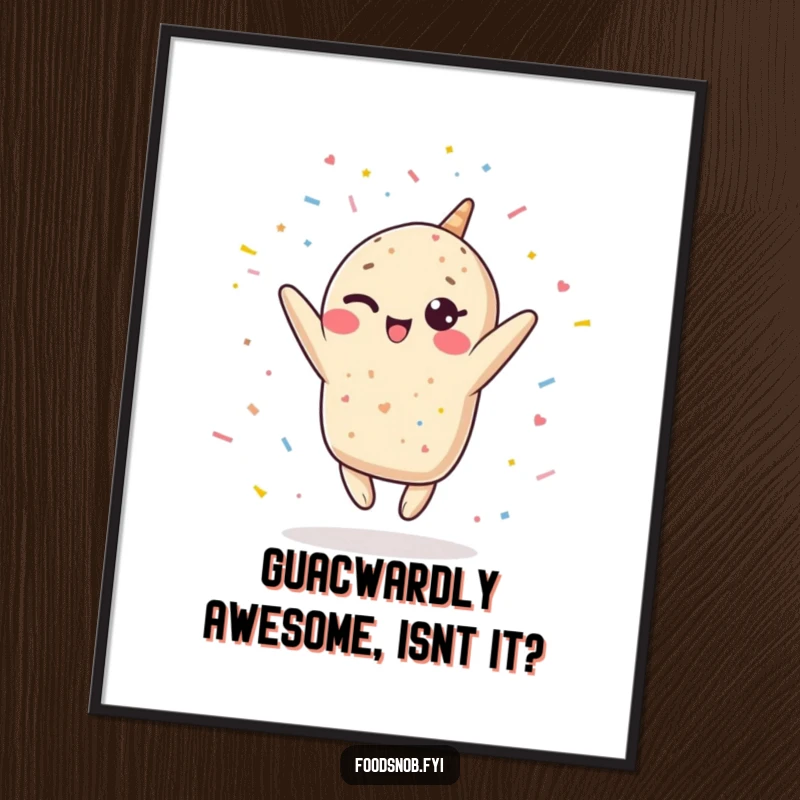 Funny Free Printable Wall Art: A winking Kawaii burrito leaps high, showering the viewer with delightful confetti.
