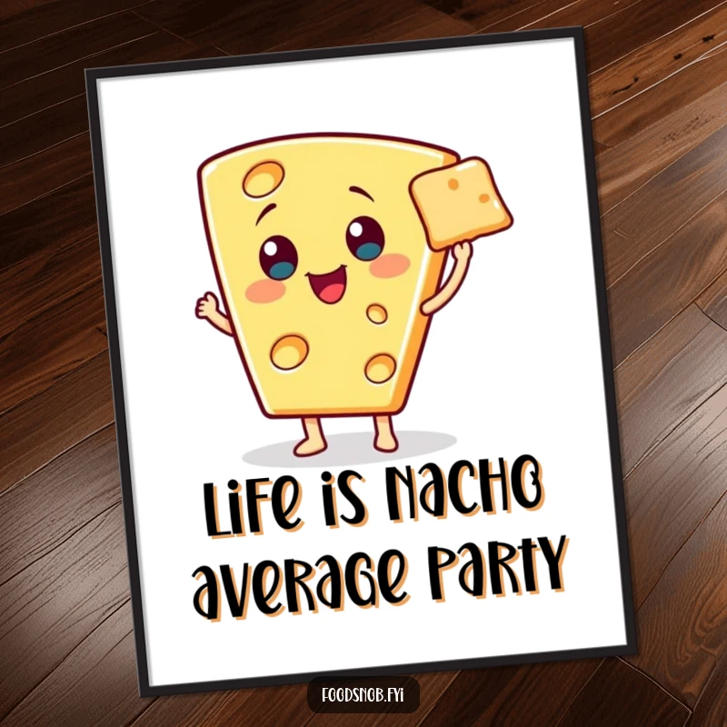 Funny Free Printable Wall Art: A cheerful cheese wedge character proudly presents a single, miniature cracker with a grand flourish.