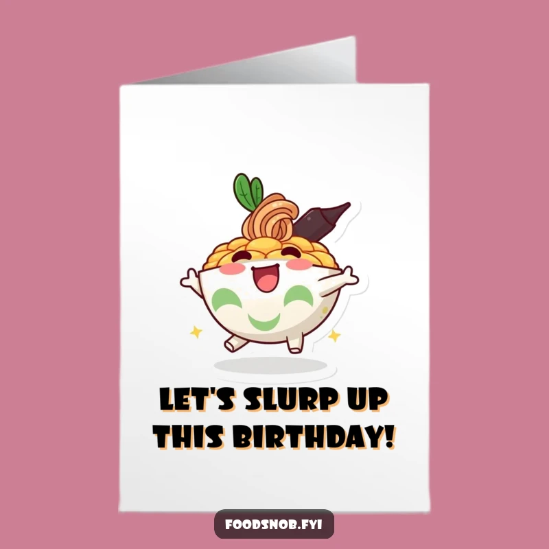 Free Printable Birthday Card: Bouncing Ramen Bowl - Downloadable Fun Gift for Food Lovers