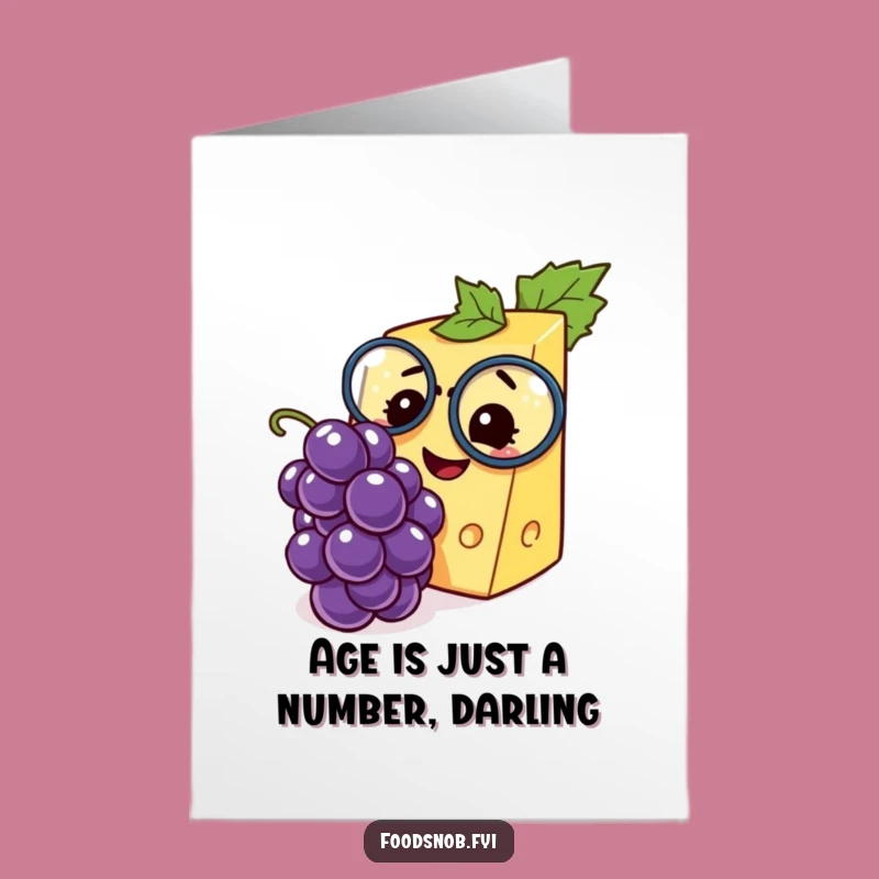Free Printable Birthday Card: Funny Cheese Wedge Monocle & Grape - Downloadable Laugh Gift