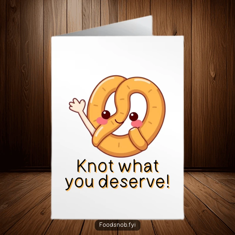 Funny Free Printable Birthday Card: A joyful pretzel character doing a friendly wave, perfect for a lighthearted celebration.