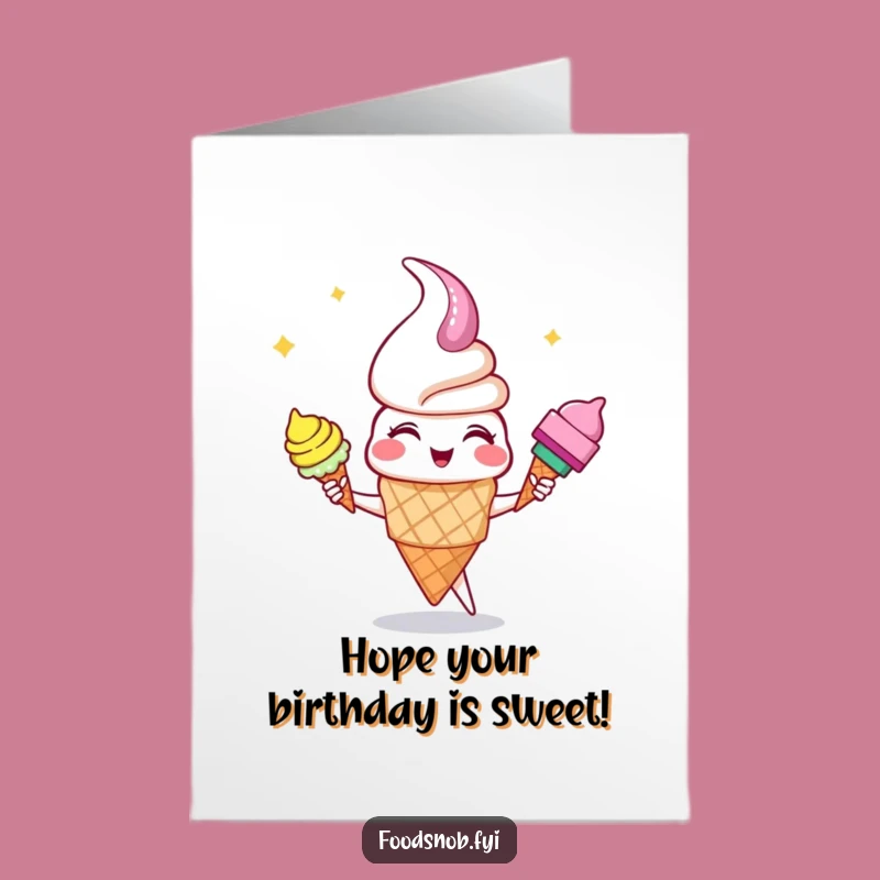 Free Printable Ice Cream Birthday Card: Funny Juggling Cones Downloadable Gift