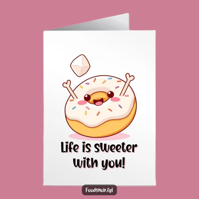 Free Printable Birthday Card: Joyful Donut Tosses Sugar, Funny Downloadable Gift!
