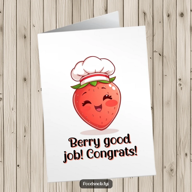 Funny Free Printable Congrats Card: A beaming strawberry in a chef hat gives a knowing wink, celebrating a superb accomplishment. A charming downloadable.