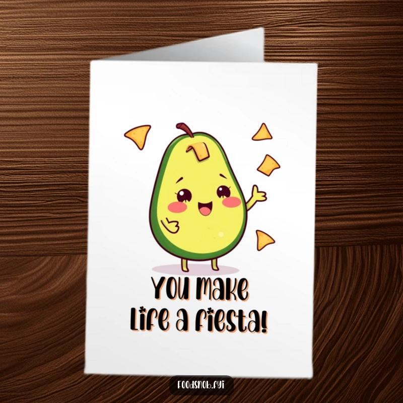 Funny Free Printable Congrats Card: Cheeky avocado juggling tortilla chips, celebrating achievements with hilarious flair, a downloadable fiesta.