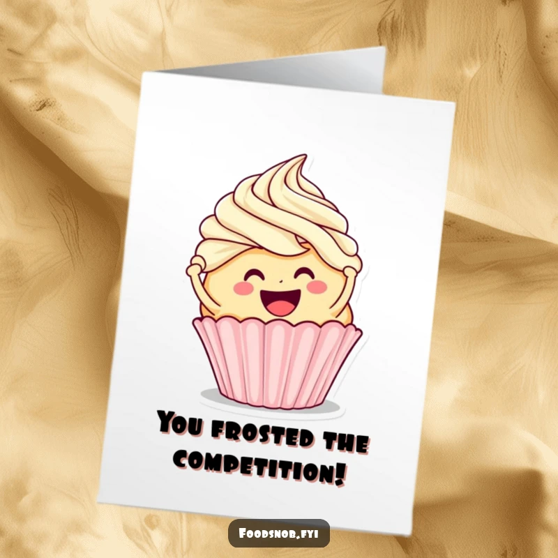 Funny Free Printable Congratulations Card: Smiling cupcake frosting a larger cupcake, celebrating achievements with a sweet, downloadable touch.