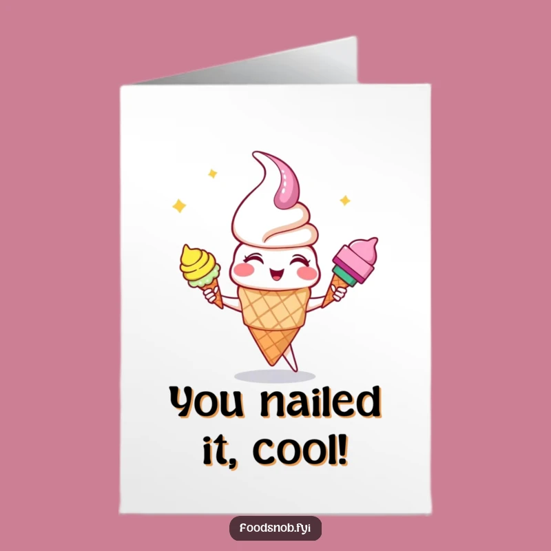 Free Printable Ice Cream Congrats Card: Funny Juggling Cones Downloadable Gift