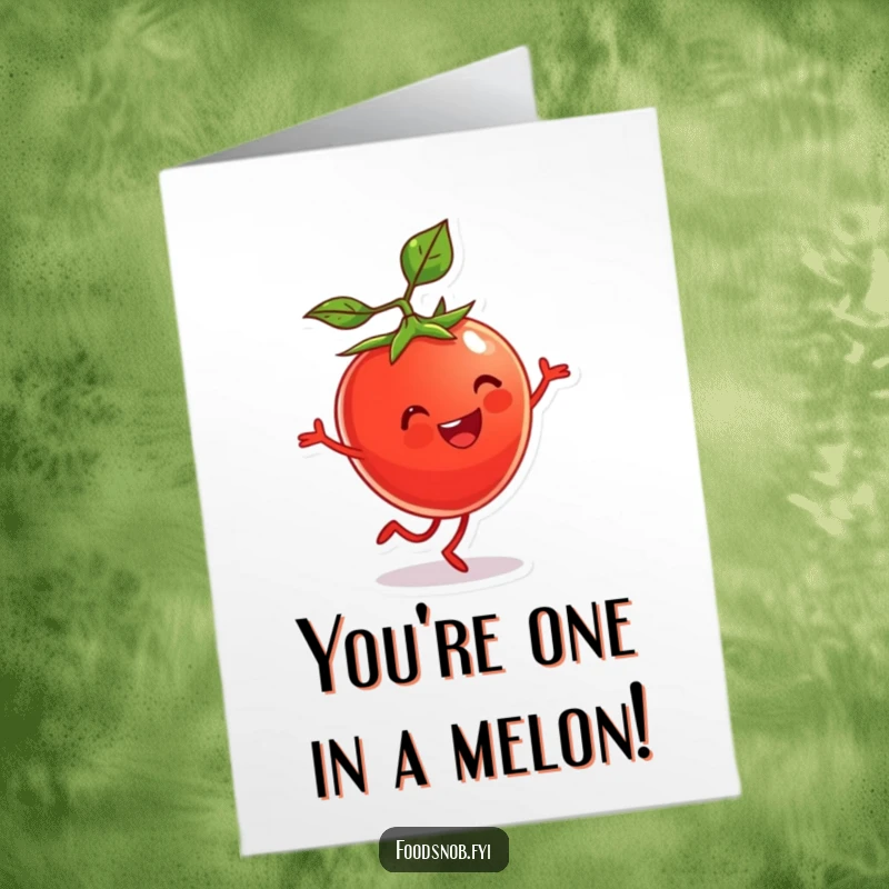 Funny Free Printable Congratulations Card: A beaming cherry tomato character doing a cartwheel, signifying a successful and energetic accomplishment.